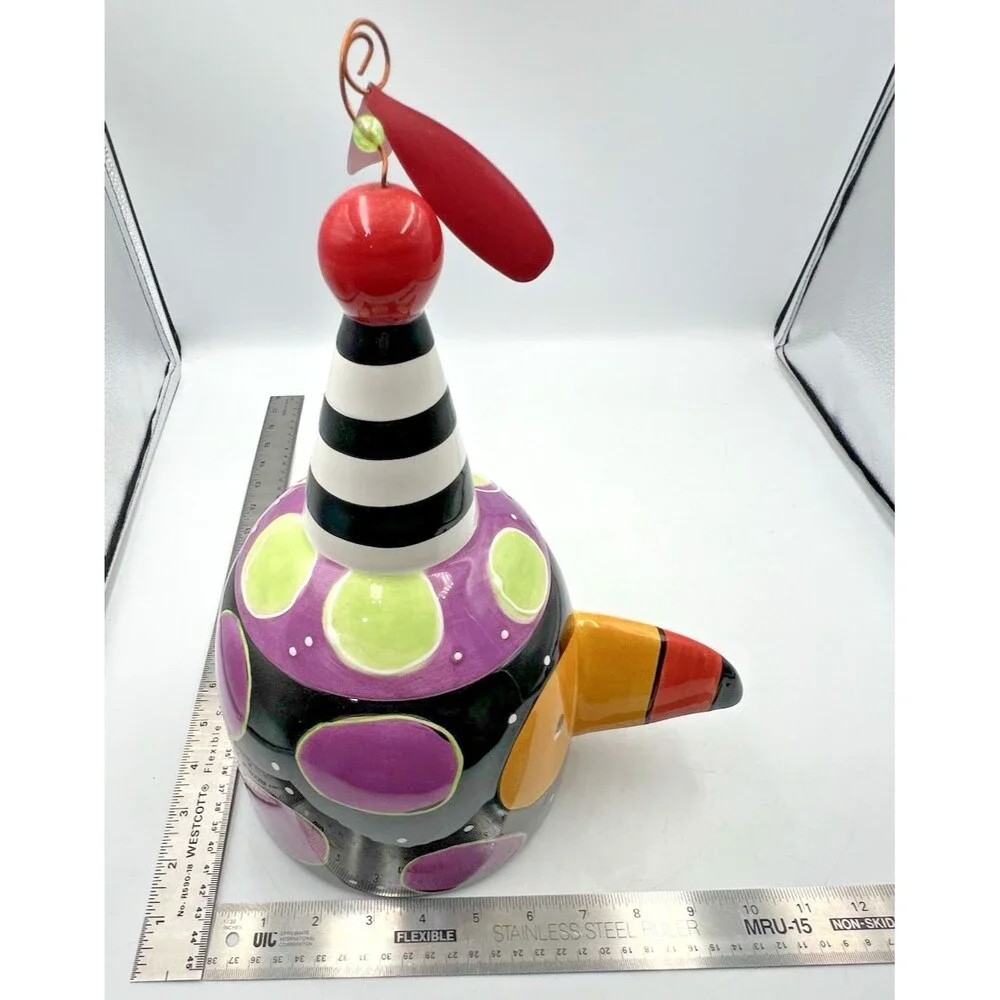 Vtg Wacky Bird Cookie Jar Joanne Delomba Lotus Pottery Rare Black Crow Spinner
